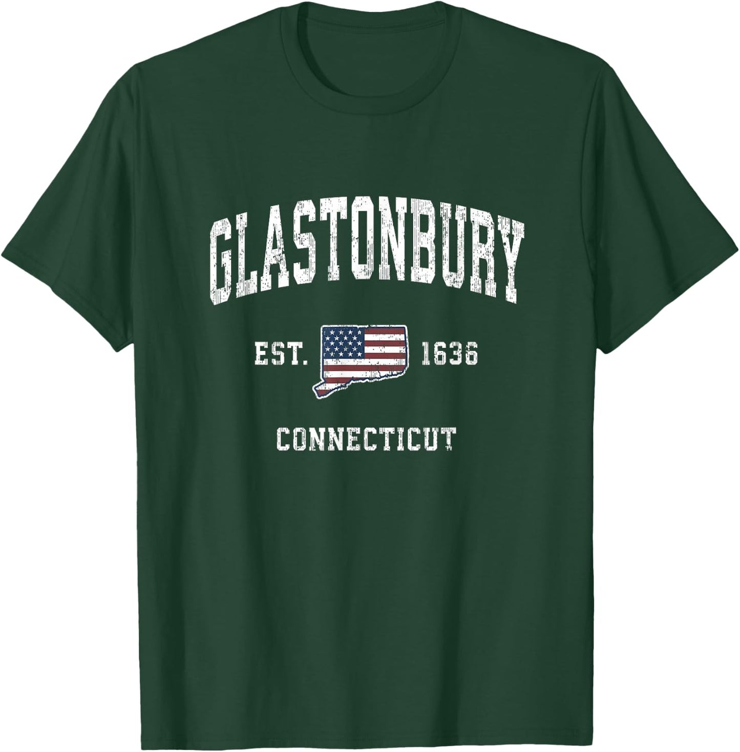Glastonbury Connecticut CT Vintage American Flag Design Kids Men T-Shirt - T-Shirt | Forest