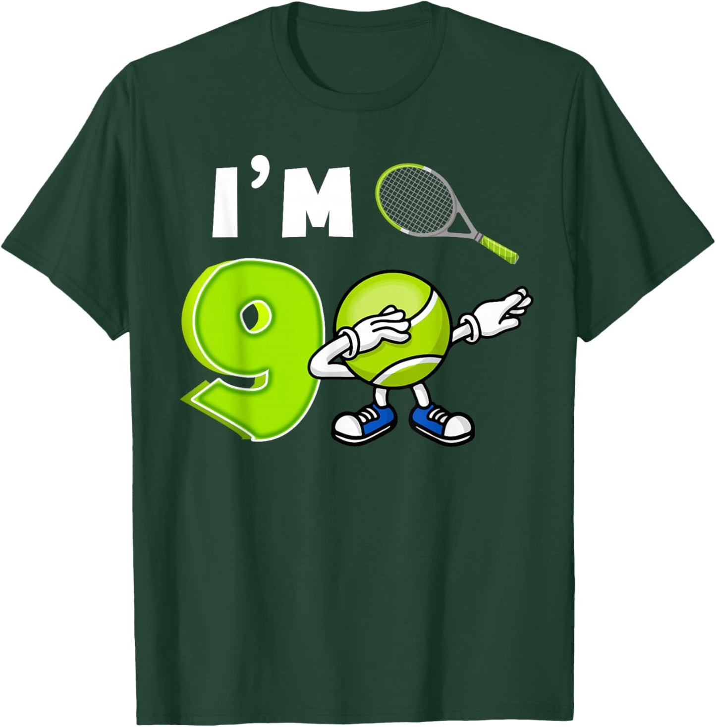 Cool I'm 9 Dabbing Tennis 9th Birthday Party 9 Years Old T-Shirt - T-Shirt | Forest