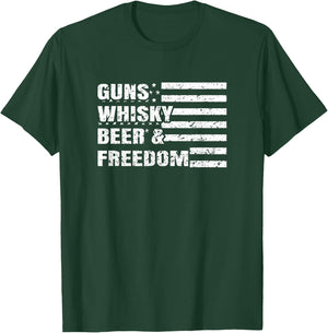 Gun Whisky Beer & Freedom American Flag For Guys Men T-Shirt - T-Shirt | Forest