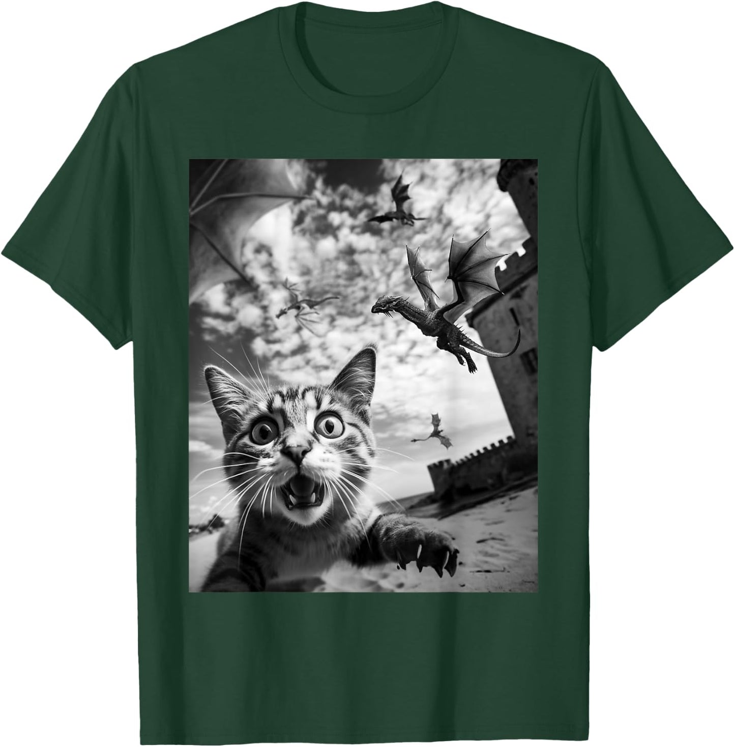 Funny Cat Selfie with Dragons T-Shirt - T-Shirt | Forest