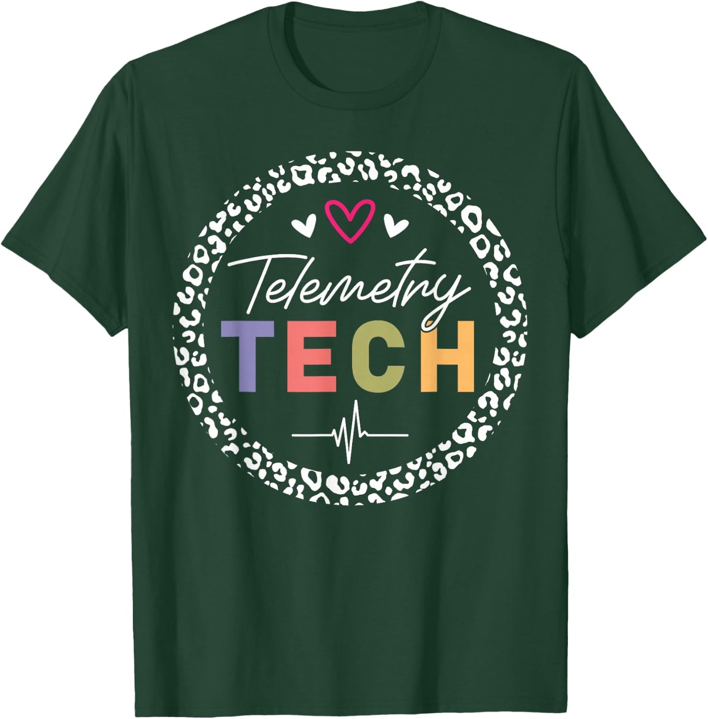 Telemetry Technician Heart Leopard T-Shirt - T-Shirt | Forest