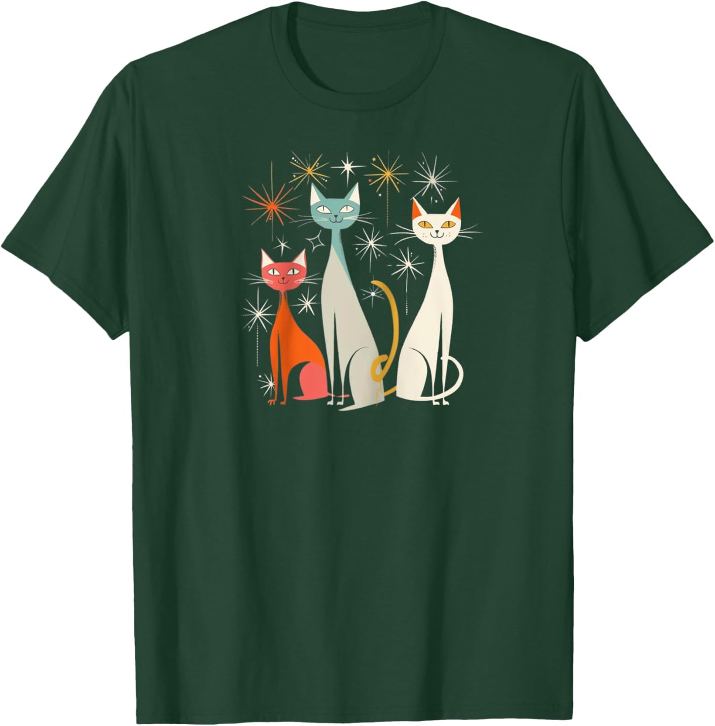 Vintage Retro Mid-Century Modern Look Cats 50s 60s Style Raglan Baseball T-Shirt - T-Shirt | Forest