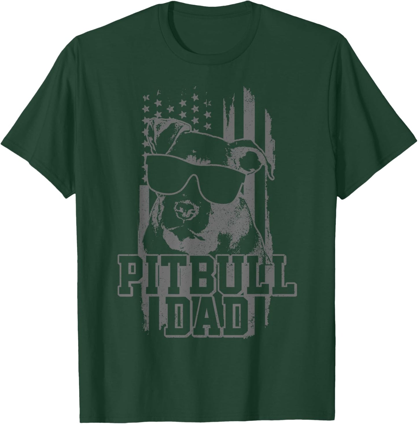 Pitbull Dad American Flag Patriotic Dog Lover Gift T-Shirt - T-Shirt | Forest