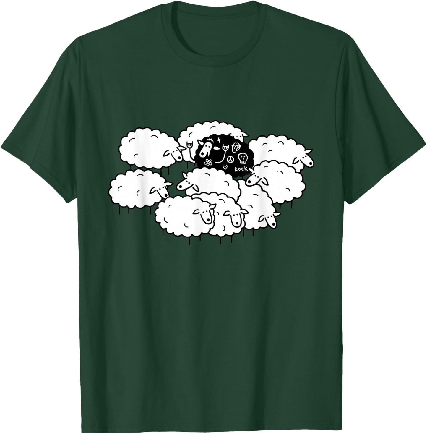 Rock-n-Roll Peace Love Black Sheep Funny Animals Graphic Art T-Shirt - T-Shirt | Forest