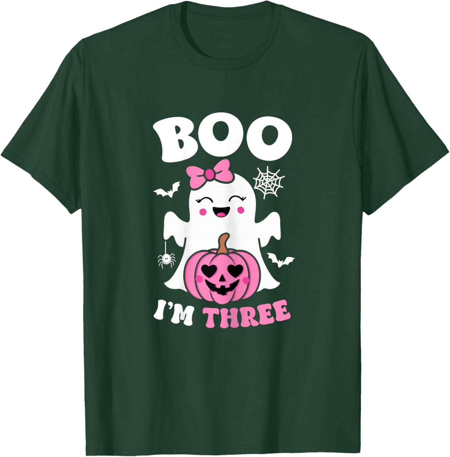 Ghost Boo I'm Three Year 3rd Birthday Girls Halloween Groovy T-Shirt - T-Shirt | Forest