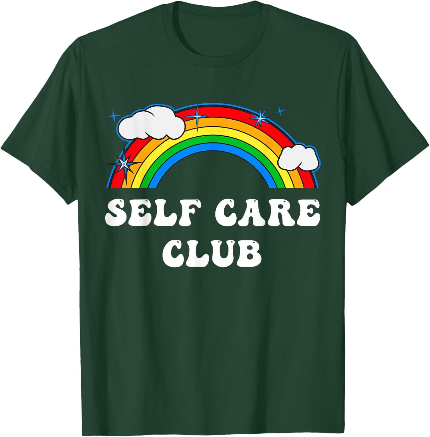 Self Care Club Cute Rainbow Mental Health Yoga Meditation T-Shirt - T-Shirt | Forest