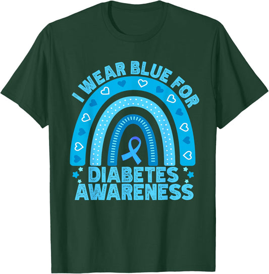 I Wear Blue For Diabetes Awareness Rainbow Diabetic Women T-Shirt - T-Shirt | Forest