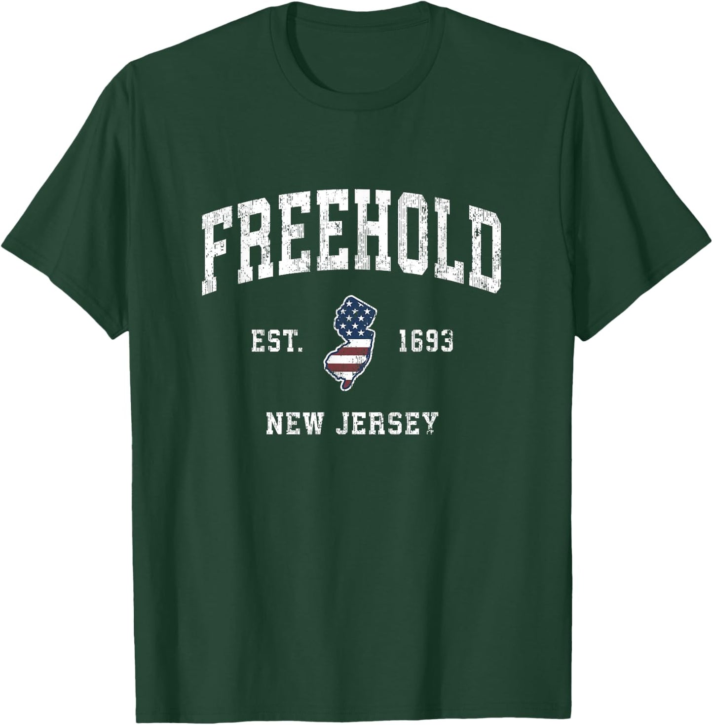 Freehold New Jersey NJ Vintage American Flag Sports Design T-Shirt - T-Shirt | Forest