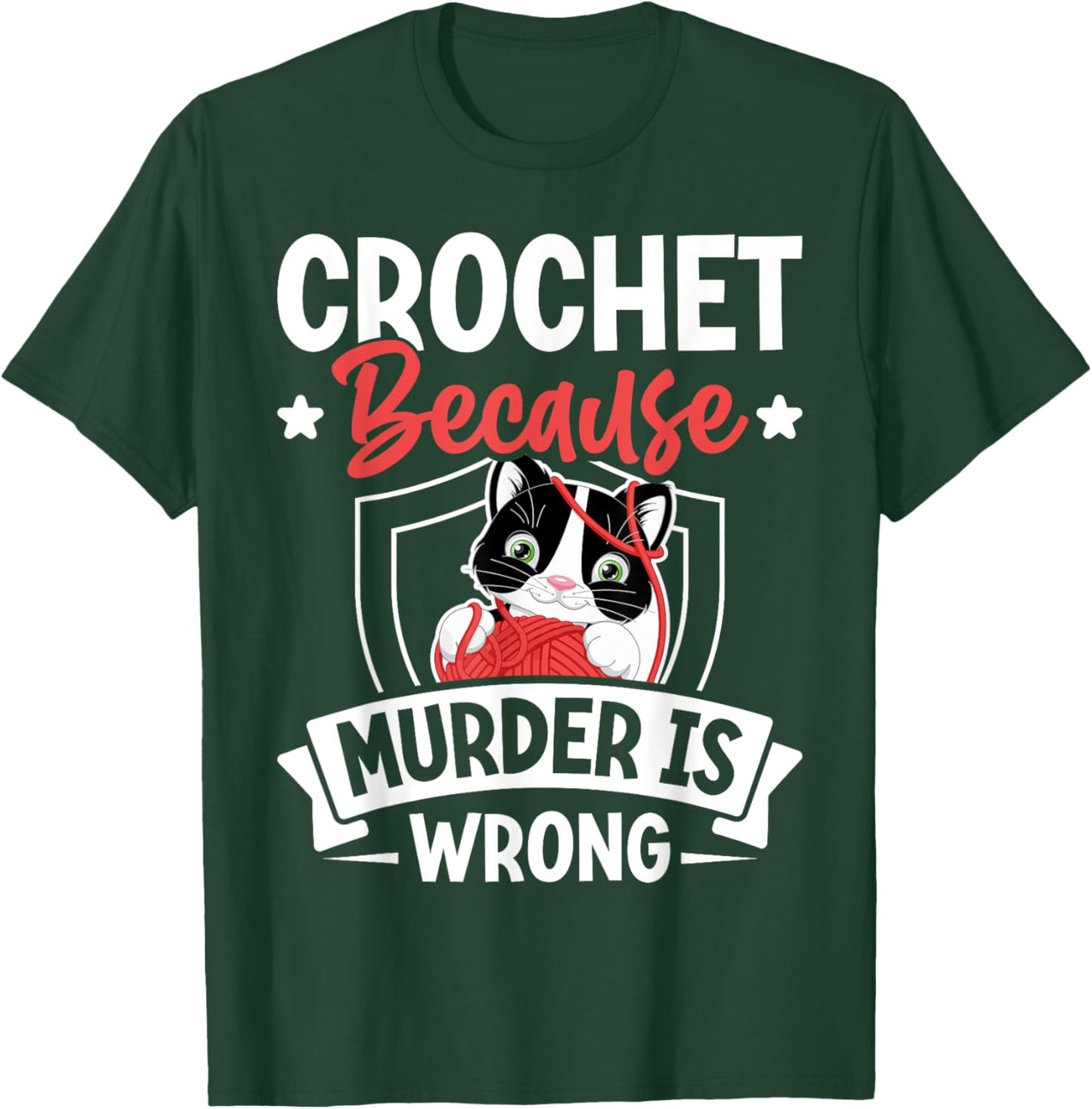 Crochet Because Murder Is Wrong Unicorn Crocheting T-Shirt - T-Shirt | Forest