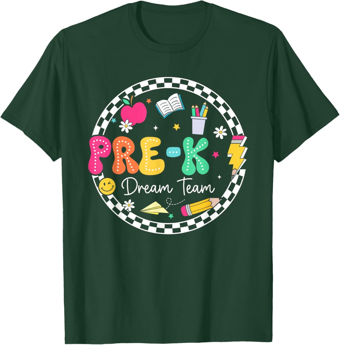 Pre-K Dream Team Groovy Back To School Pre-K Squad Teacher T-Shirt - T-Shirt | Forest