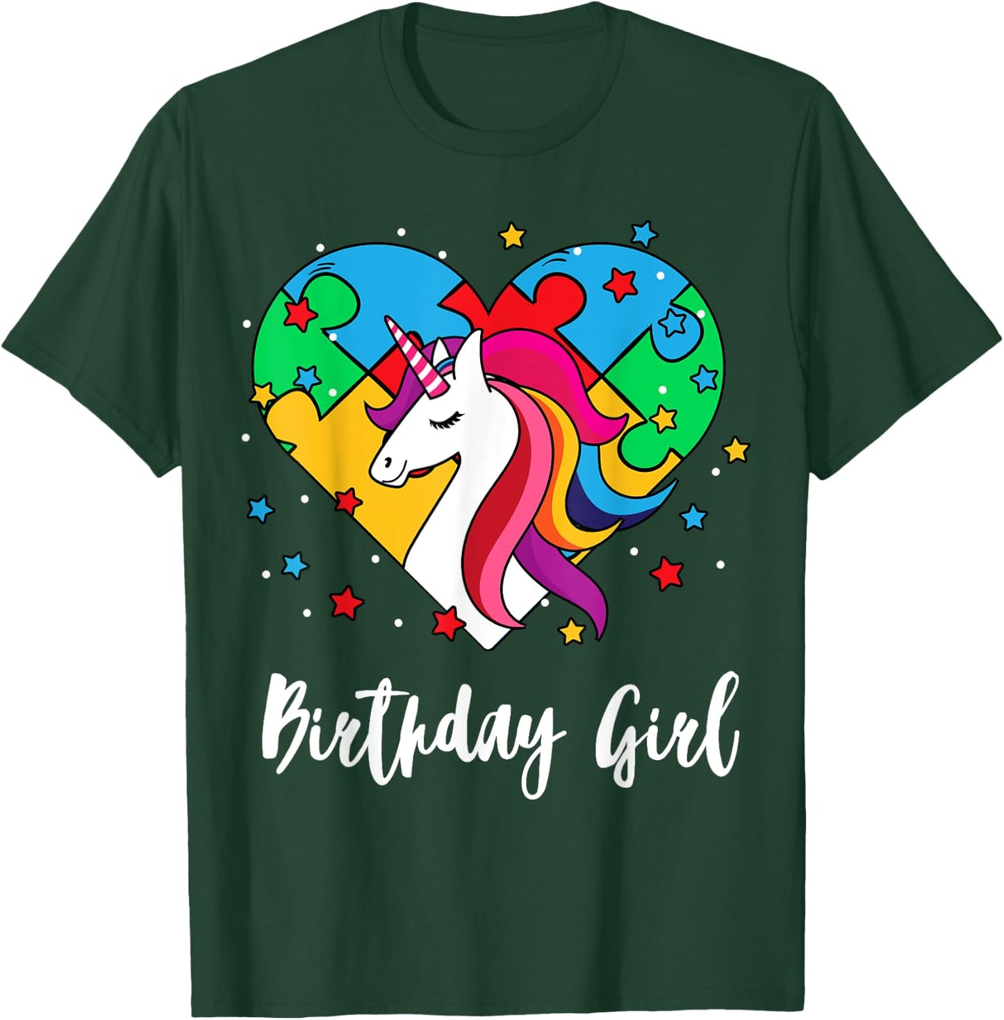 Unicorn Puzzle Heart Bday Girl Cool Autism Awareness Gift T-Shirt - T-Shirt | Forest