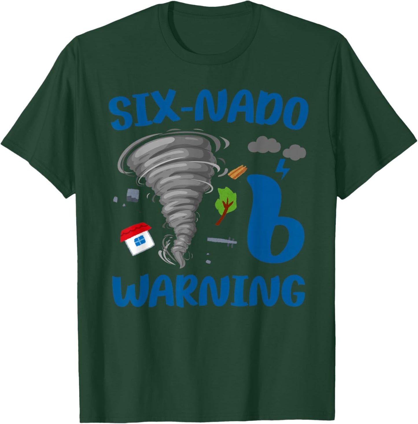 Kids Six-nado Warning 6th Birthday Party Theme Tornado Boy T-Shirt - T-Shirt | Forest