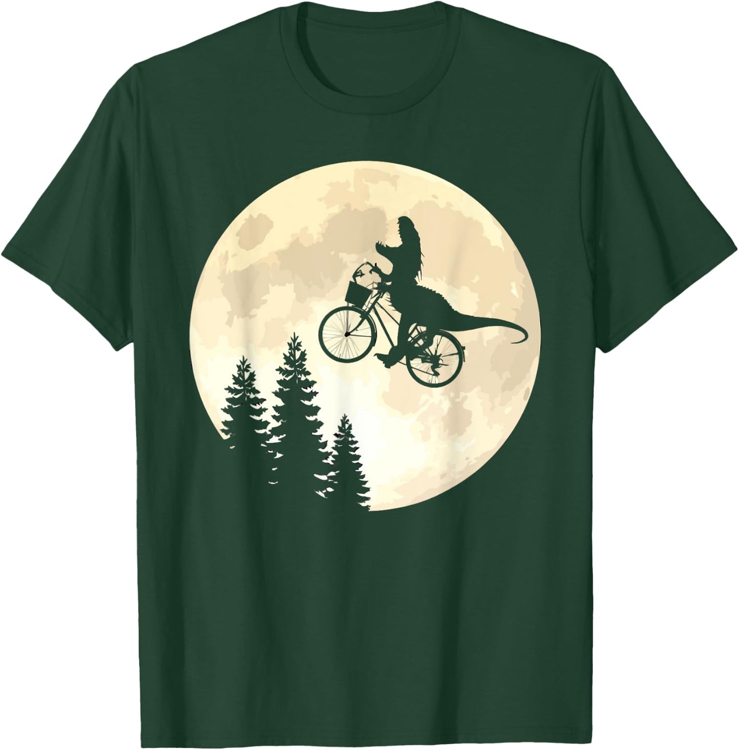 Funny T-Rex Cycling On A Bicycle to Moon T-Shirt - T-Shirt | Forest
