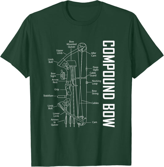 Compound Bow Schematic Archery Blueprint Bow Hunting T-Shirt - T-Shirt | Forest