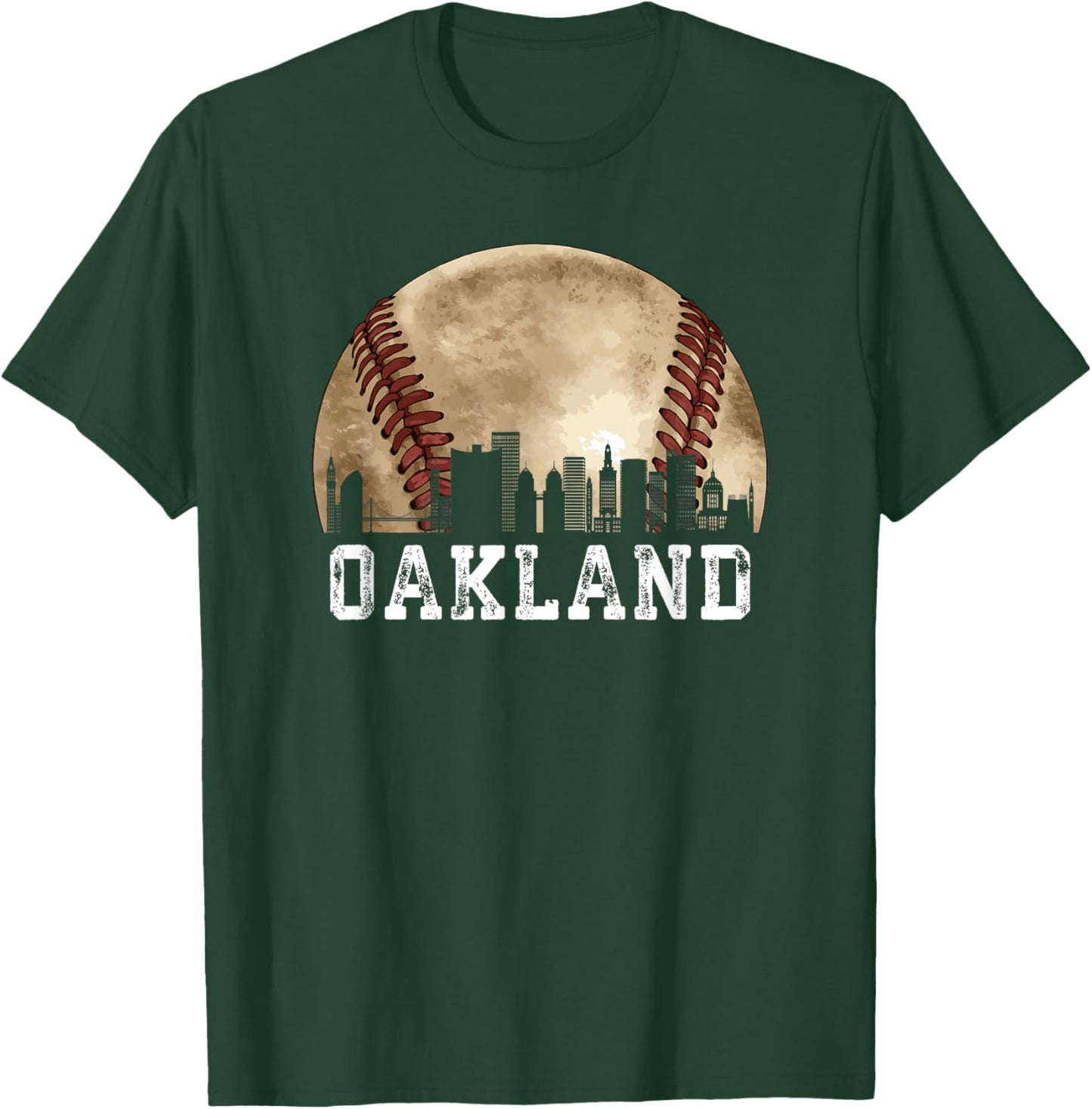 Oakland Skyline City Vintage Baseball Lover T-Shirt - T-Shirt | Forest