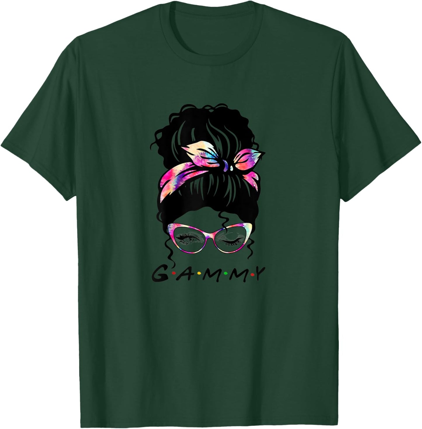 Messy Hair Bun Gammy Life Wink Eye Tie Dye Mothers Day T-Shirt - T-Shirt | Forest