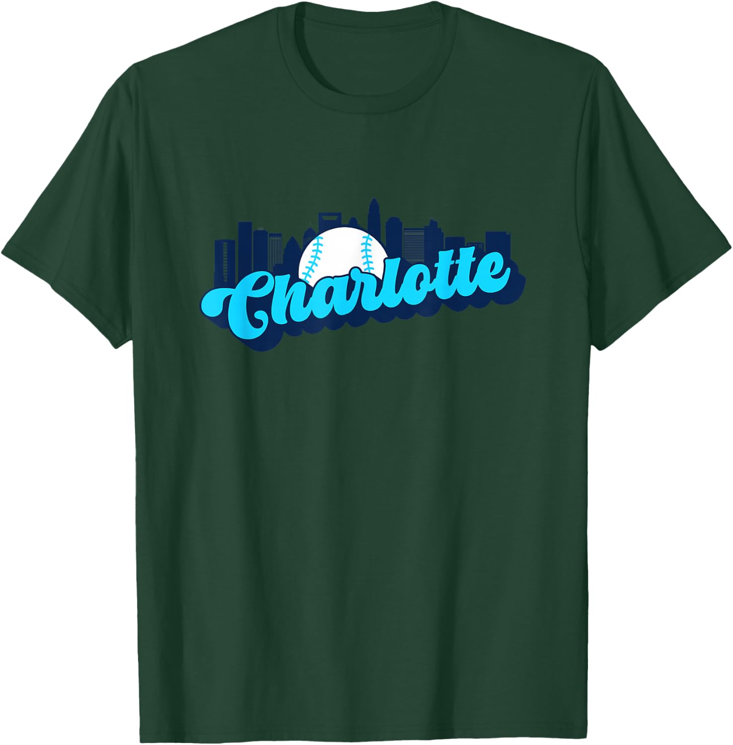 Charlotte Baseball Vintage City Skyline Retro Baseball Lover T-Shirt - T-Shirt | Forest