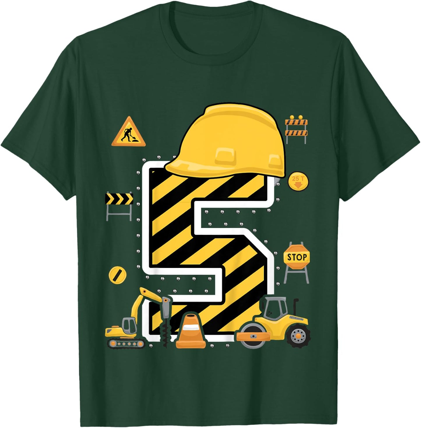 Construction Five Birthday Kids 5 Years Old 5th Birthday T-Shirt - T-Shirt | Forest