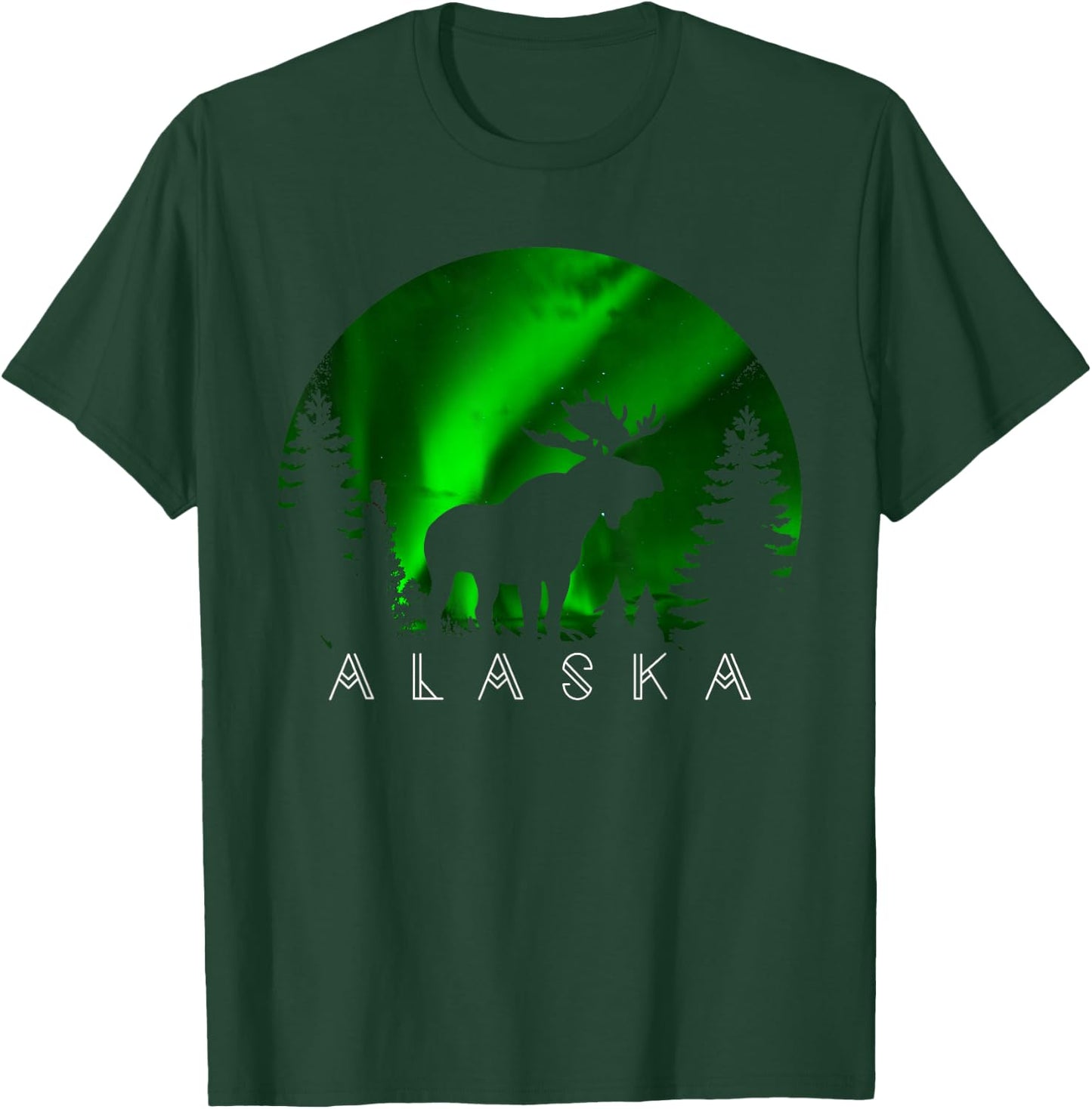Alaska Moose Aurora Borealis Alaskan Landscape Scene T-Shirt - T-Shirt | Forest