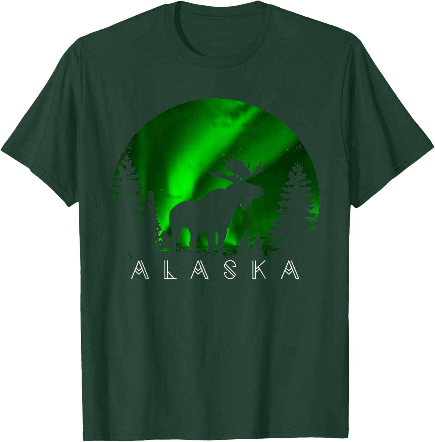Alaska Moose Aurora Borealis Alaskan Landscape Scene T-Shirt - T-Shirt | Forest
