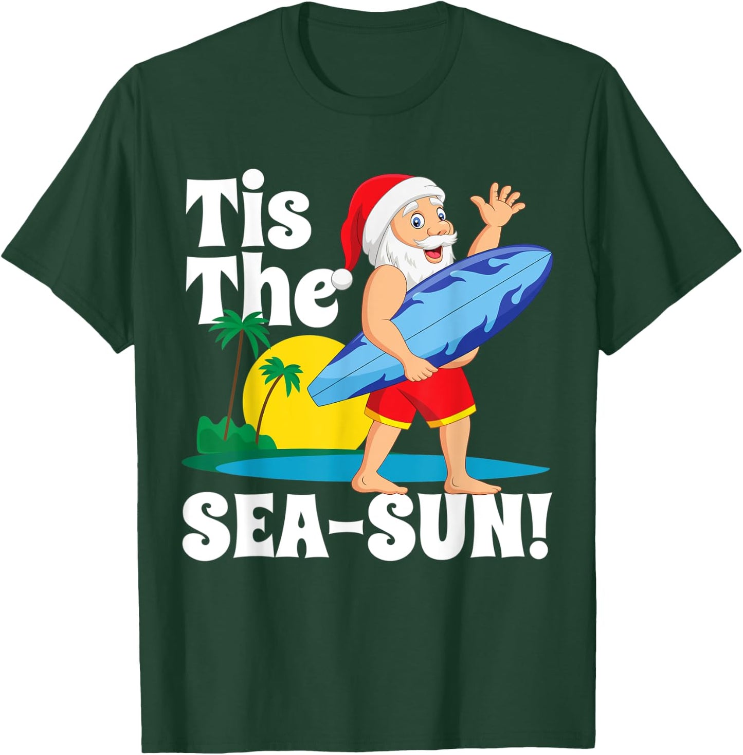 Surfing Santa Tis The Sea-Sun Christmas In July Surf Gift T-Shirt - T-Shirt | Forest