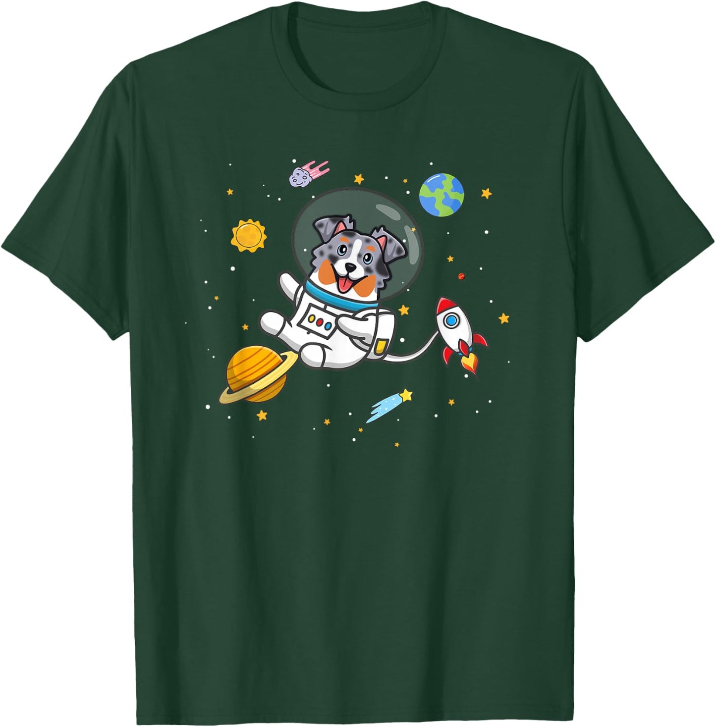 Funny Kawaii Kids Space Blue Merle Australian Shepherd Lover T-Shirt - T-Shirt | Forest