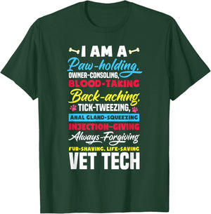 Vet Tech Paw Holding Funny Veterinary Technician T-Shirt - T-Shirt | Forest