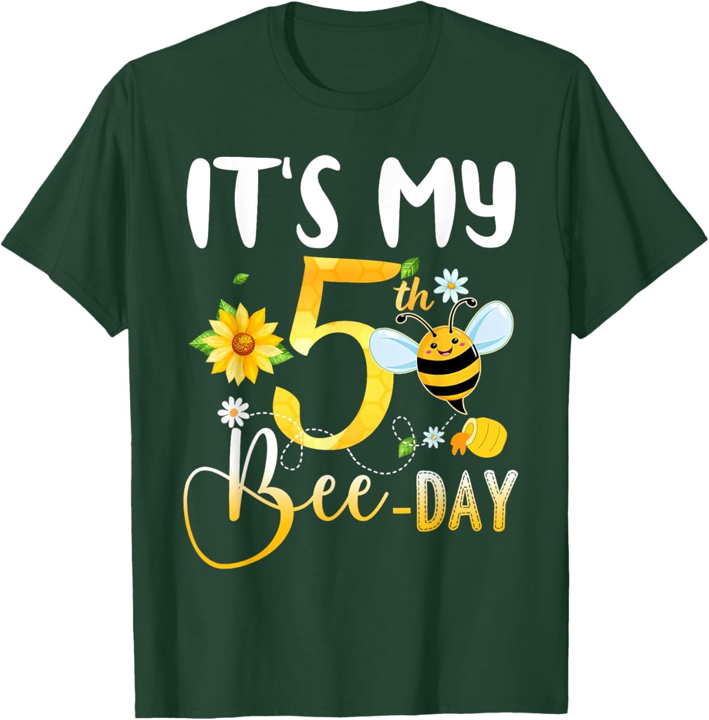 It's My 5th Bee Day - 5 Years Old Birthday Party Girl T-Shirt - T-Shirt | Forest