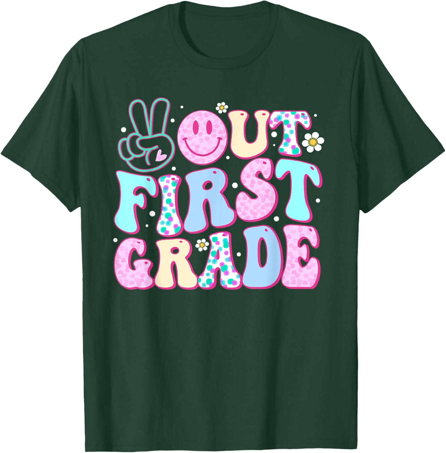 Peace Out First Grade Last Day Of School Groovy Boys Girls T-Shirt - T-Shirt | Forest
