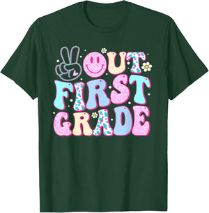 Peace Out First Grade Last Day Of School Groovy Boys Girls T-Shirt - T-Shirt | Forest