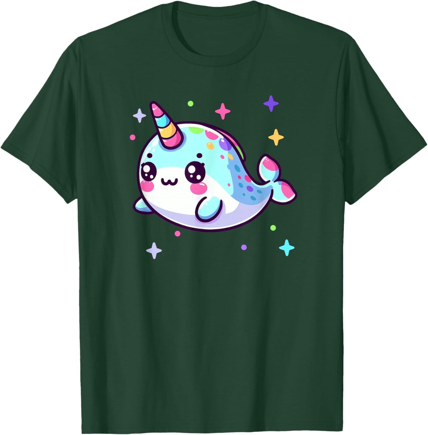 Cute Kawaii Narwhal Blue Pink Anime Sea Critter Fun T-Shirt - T-Shirt | Forest