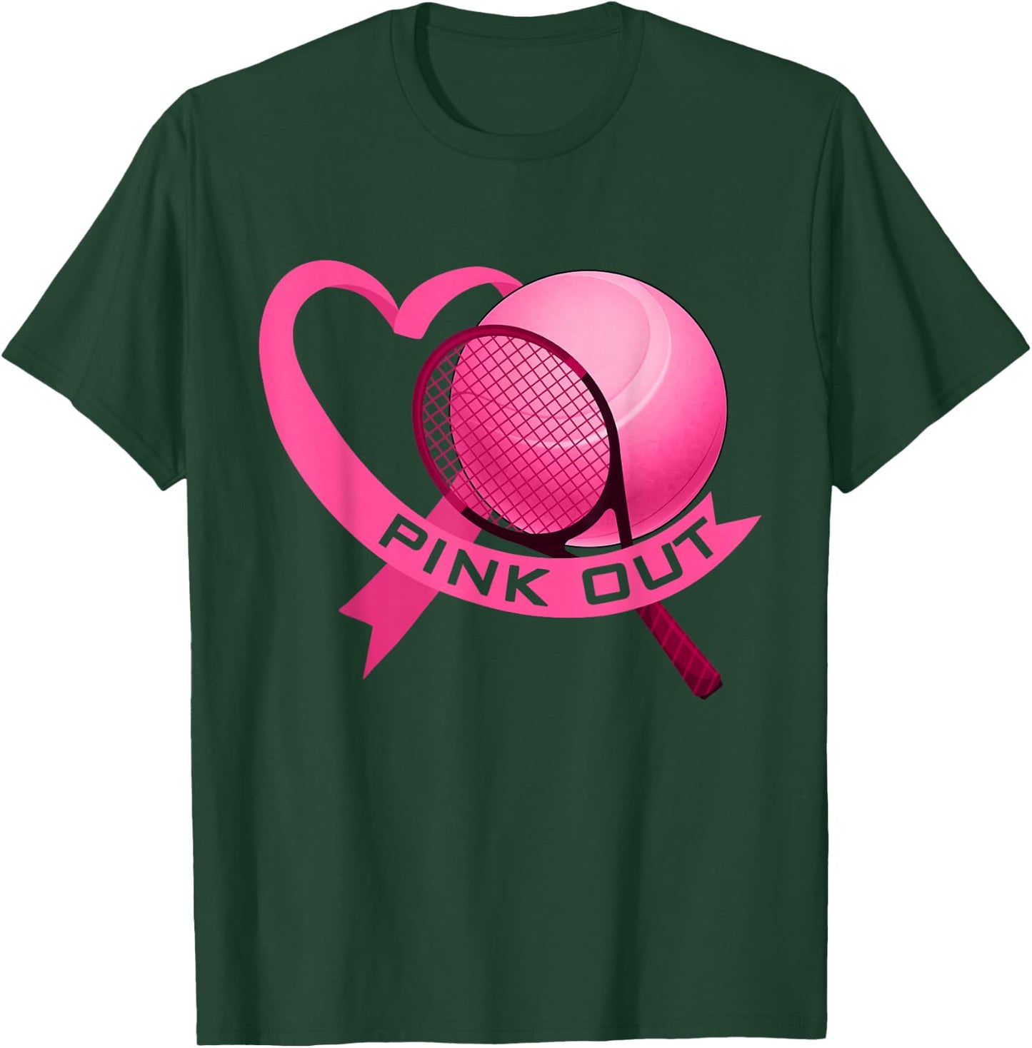 Pink Out Breast Cancer Pink Ribbon Heart With Tennis Ball T-Shirt - T-Shirt | Forest