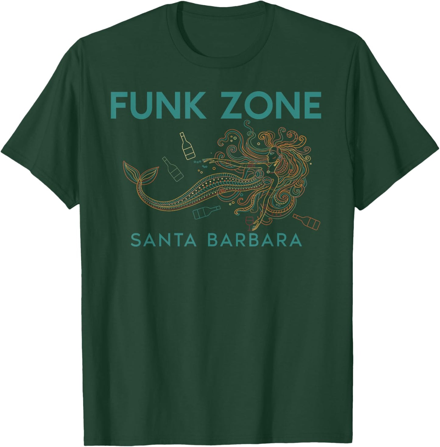 Funk Zone Santa Barbara Wine Drinking Mermaid T-Shirt - T-Shirt | Forest