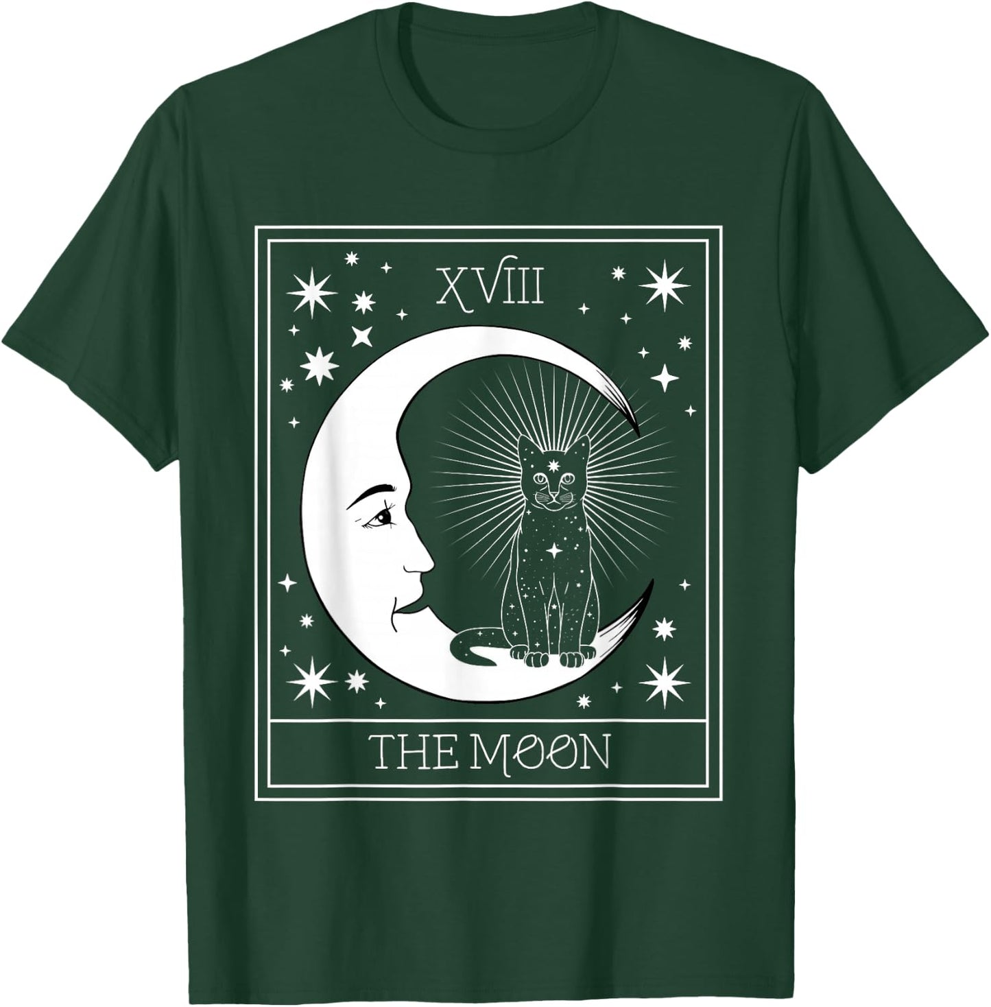 Tarot Card Crescent Moon and Black Cat Cosmic Graphic T-Shirt - T-Shirt | Forest