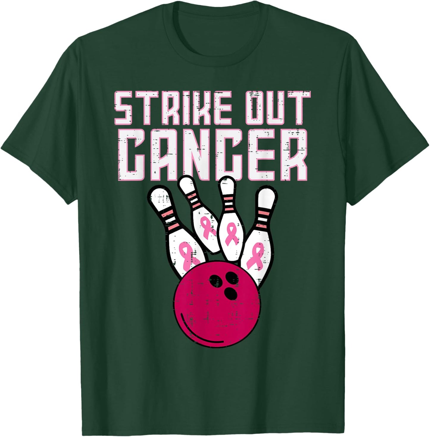 Strike Out Breast Cancer Bowling Awareness Men Women Kids T-Shirt - T-Shirt | Forest