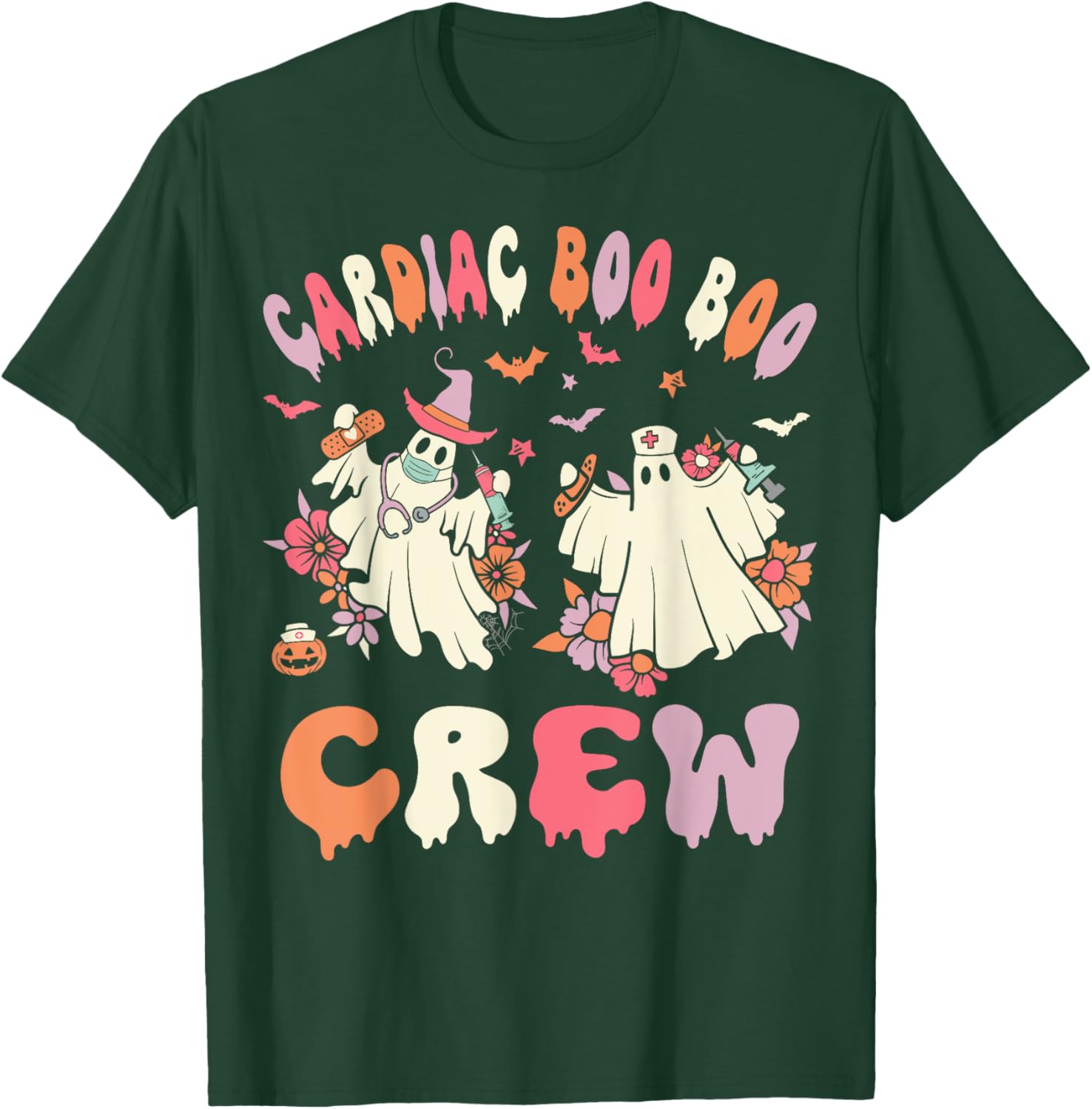 Cardiac Boo Crew Ghost Cardiology Nurse Halloween Women T-Shirt - T-Shirt | Forest
