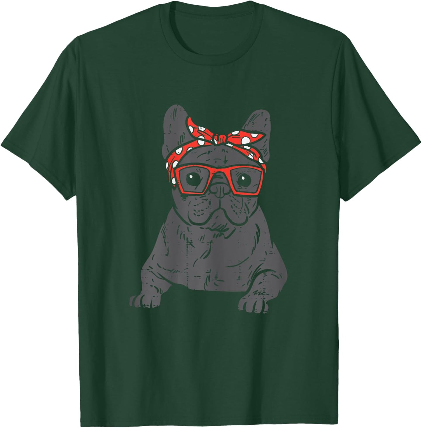 French Bulldog Polka Dot Headband Bandana Frenchie Dog Gift Women Kids T-Shirt - T-Shirt | Forest