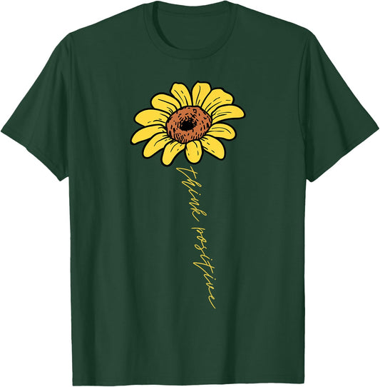 Sunflower Think Positive Positivity Motivational Saying Gift T-Shirt - T-Shirt | Forest