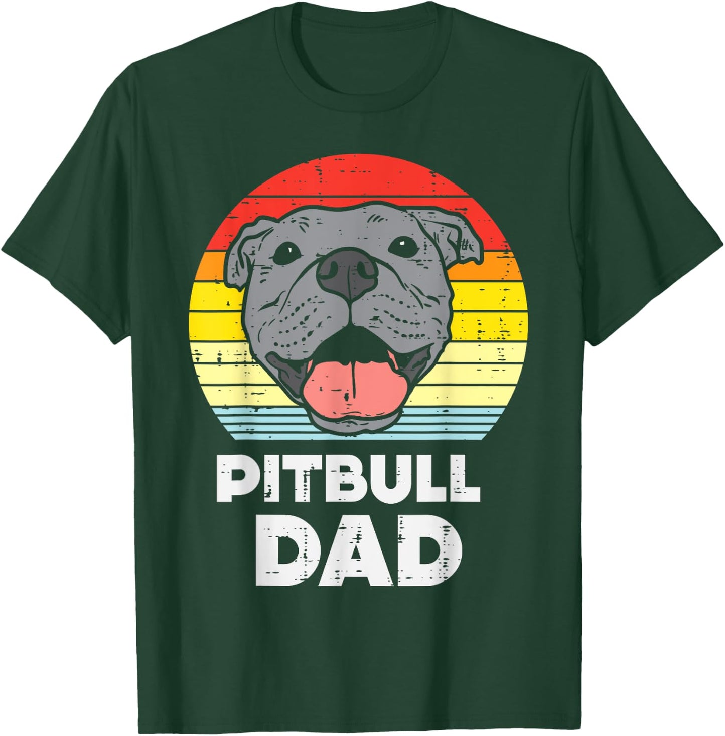 Pitbull Dad Sunset Retro Pittie Pitty Pet Dog Owner Men Gift T-Shirt - T-Shirt | Forest