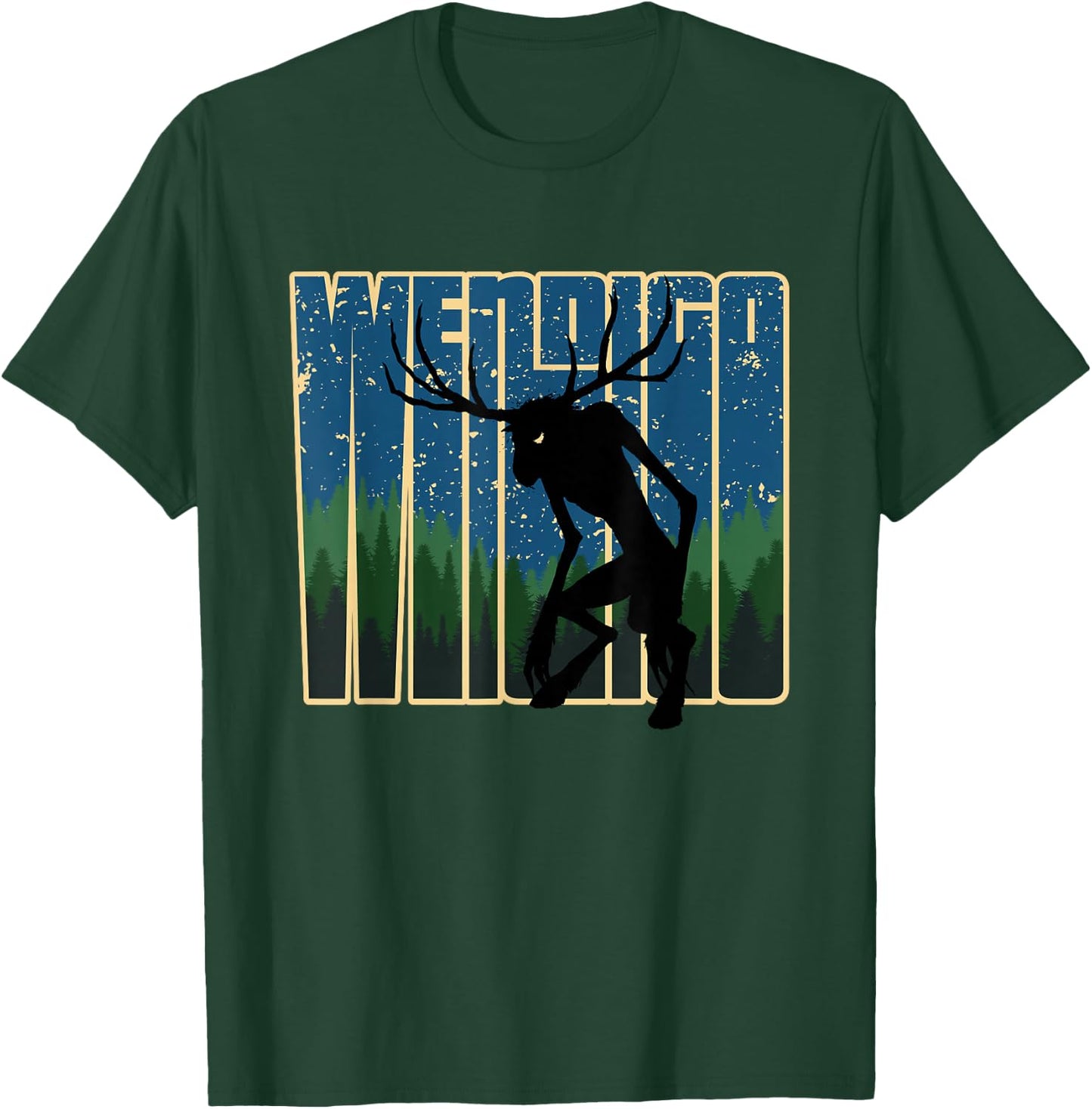 Retro Wendigo - Original Skinwalker Cryptid Spirit Artwork T-Shirt - T-Shirt | Forest