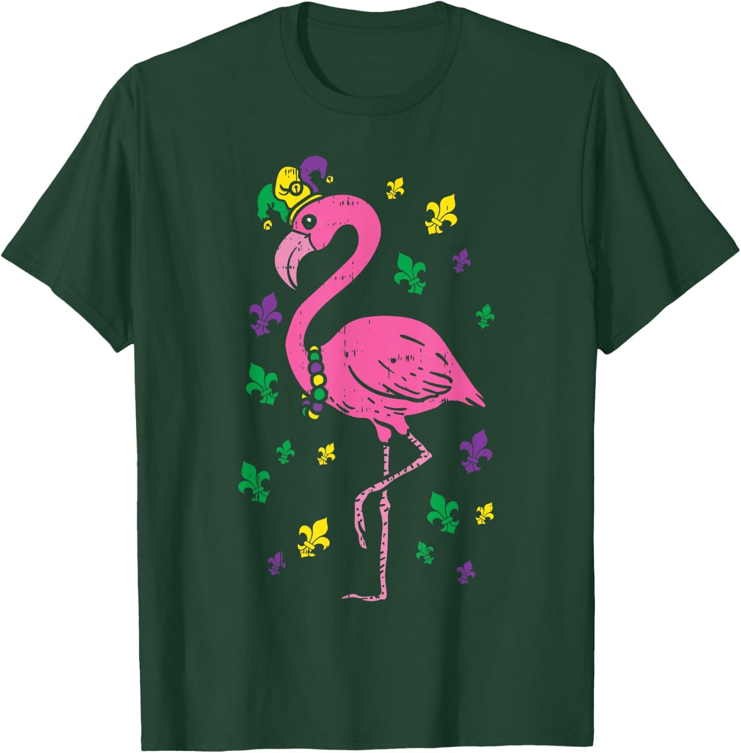 Jester Pink Flamingo Bird Animal Cute Mardi Gras Carnival T-Shirt - T-Shirt | Forest