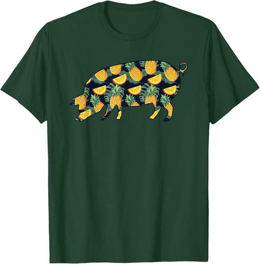 Pineapple Hawaiian Pig Women Men Print Boar Pork Girl Gift T-Shirt - T-Shirt | Forest
