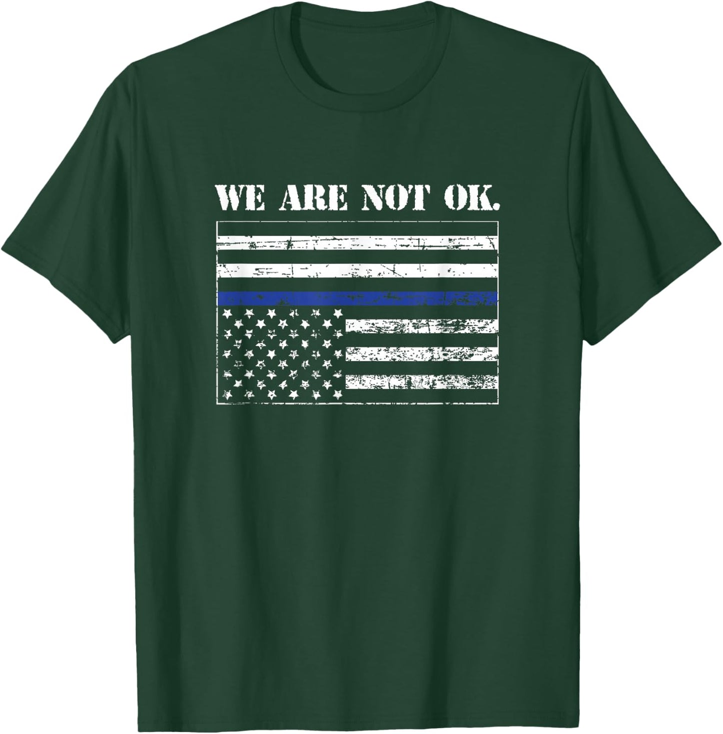 Upside Down Blue Line Flag in Distress T-Shirt - T-Shirt | Forest