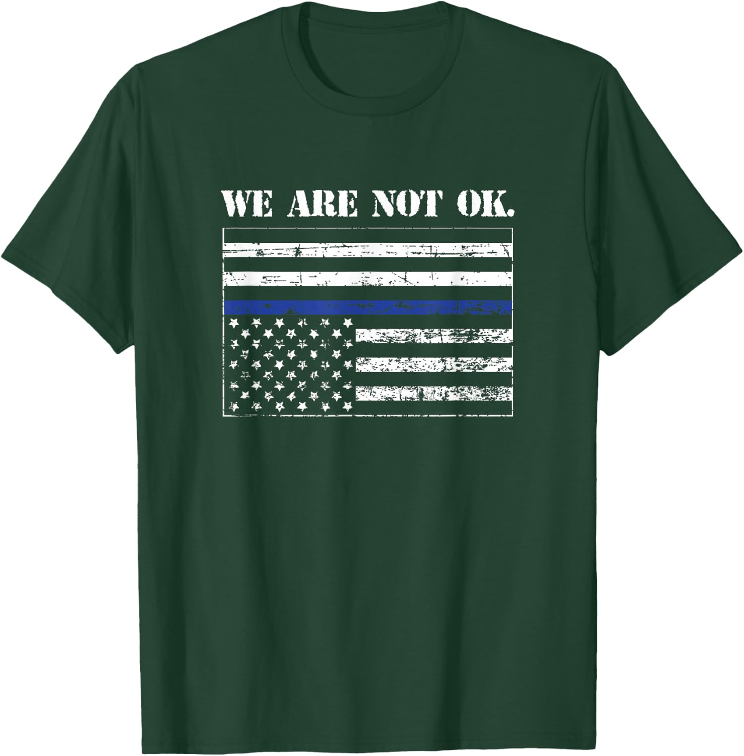 Upside Down Blue Line Flag in Distress T-Shirt - T-Shirt | Forest