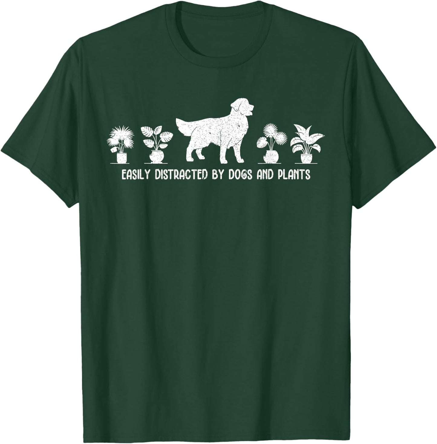 Easily Distracted By Dogs and Plants Funny Plant Dog Lover T-Shirt - T-Shirt | Forest