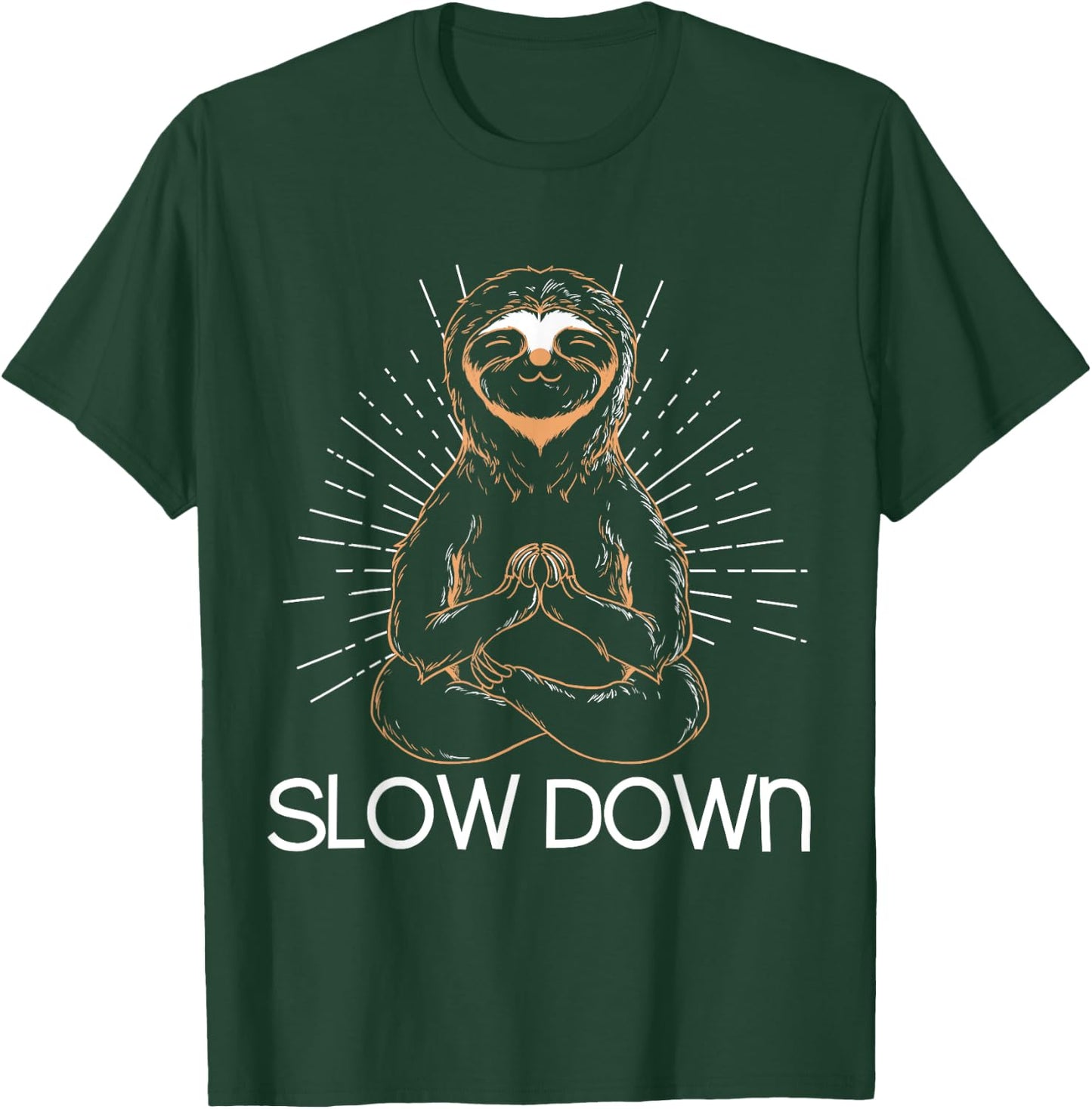 Meditating Sloth Slow Down Funny Yoga T-Shirt - T-Shirt | Forest