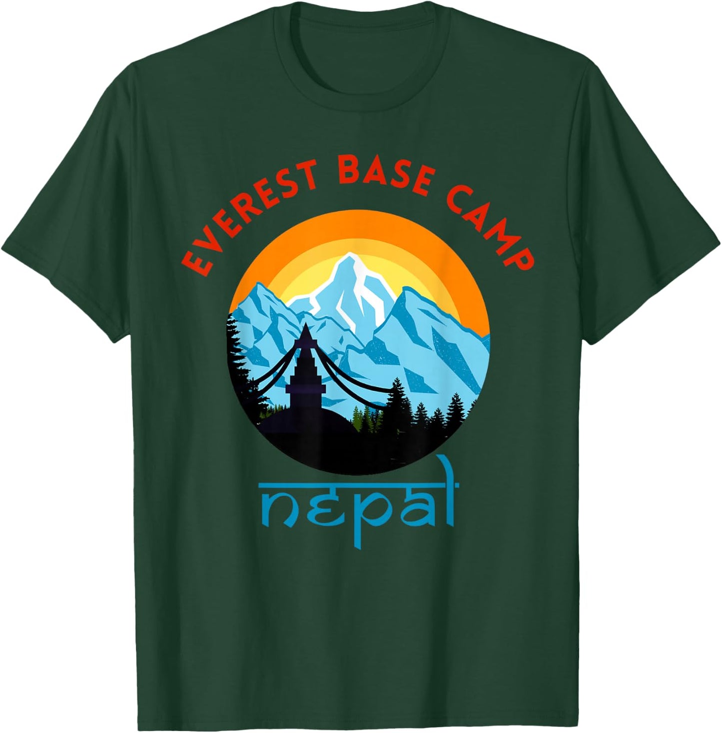Mount Everest Base Camp Nepal Mountain Hiker Nepali Script T-Shirt - T-Shirt | Forest