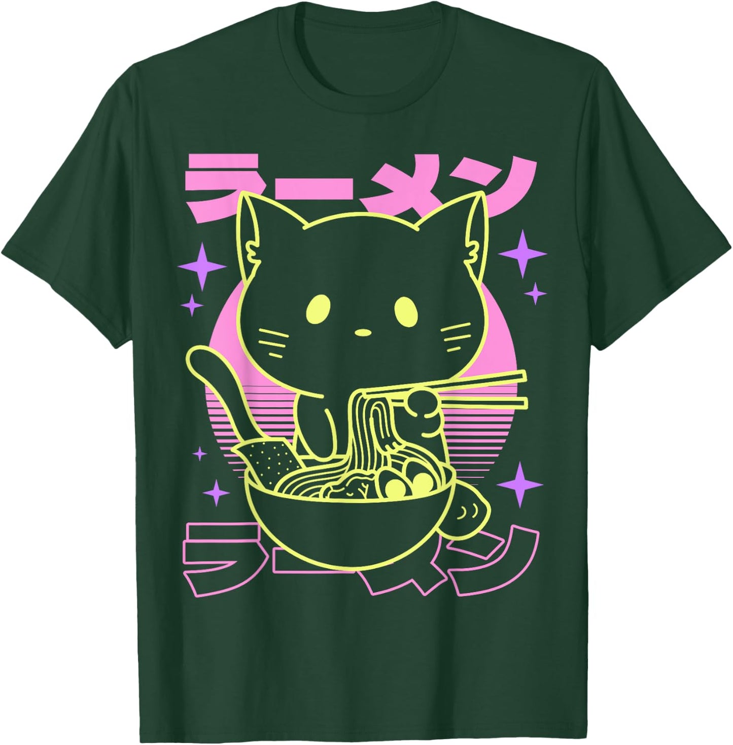 Anime Ramen Cat Japanese Retro Noodles Aesthetic Kawaii Cat T-Shirt - T-Shirt | Forest