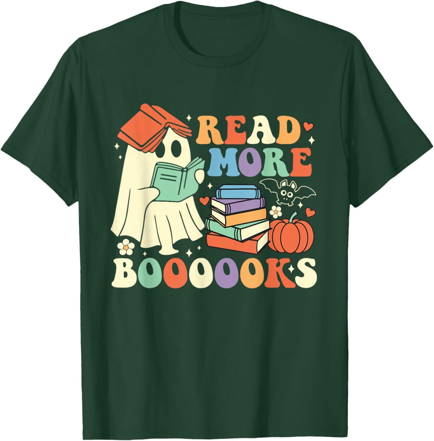 Funny Teacher Halloween Cute Booooks Ghost Read More Books T-Shirt - T-Shirt | Forest