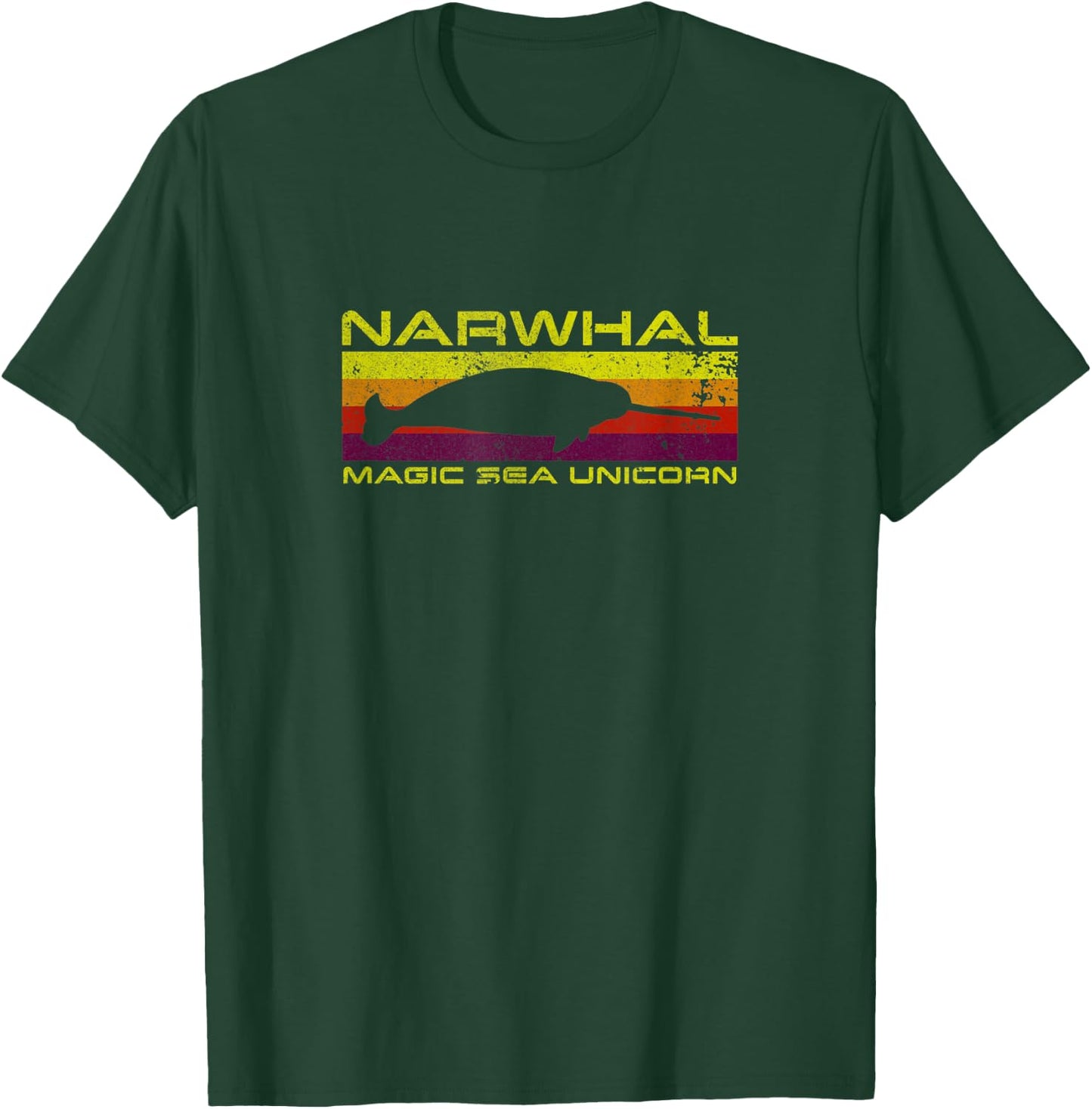 Retro 1980s Narwhal Magic Sea Unicorn T-Shirt - T-Shirt | Forest